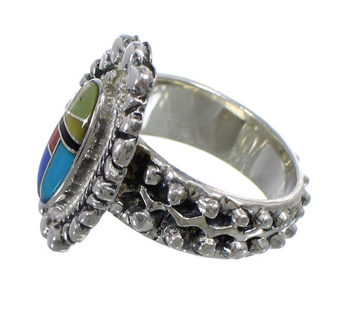 Multicolor Inlay Sterling Silver Southwest Ring Size 8-3/4 EX56248